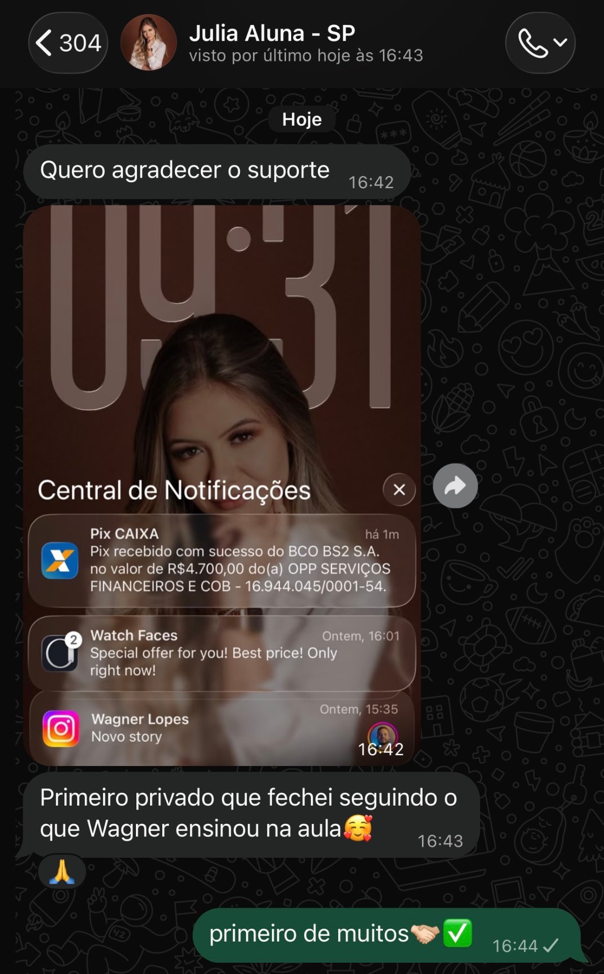 Prova social: aluna fechou primeiro privado de R$ 4.700 seguindo o método da aula