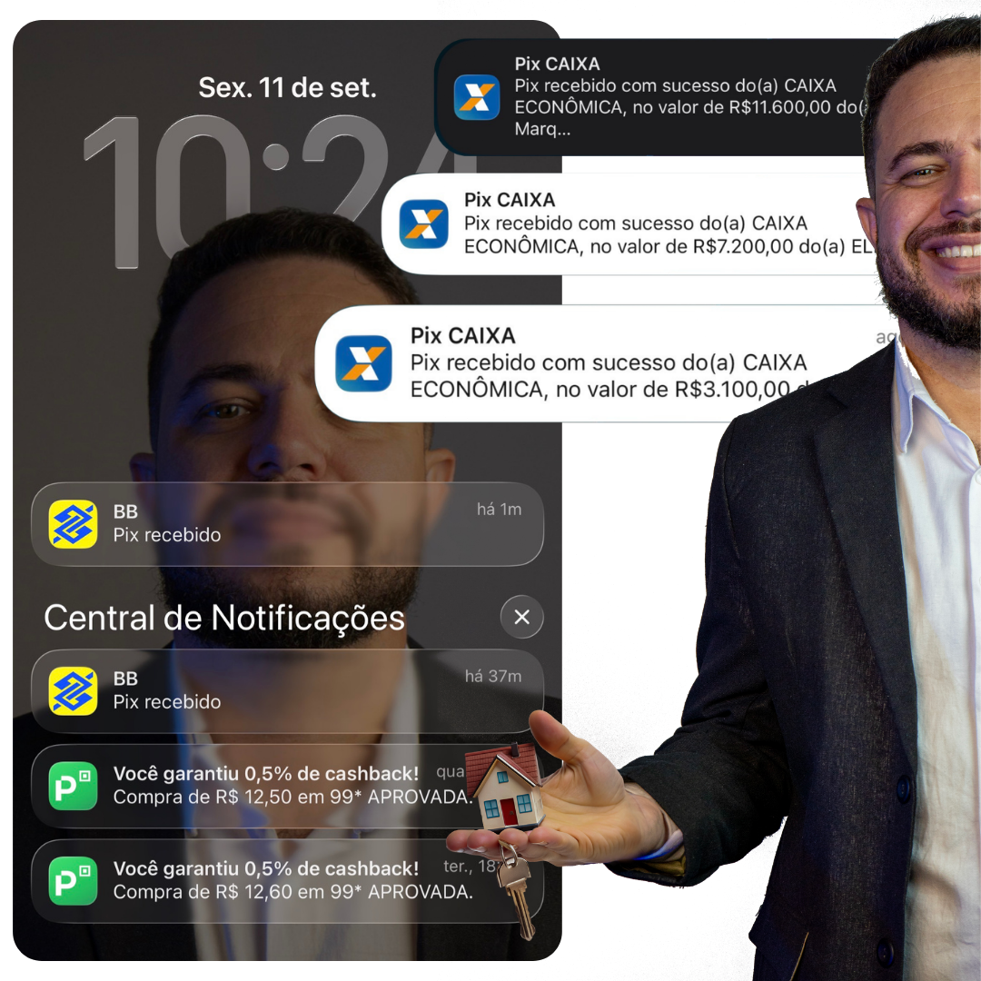 Prova social: notificações de Pix recebidos de avaliações de imóveis
